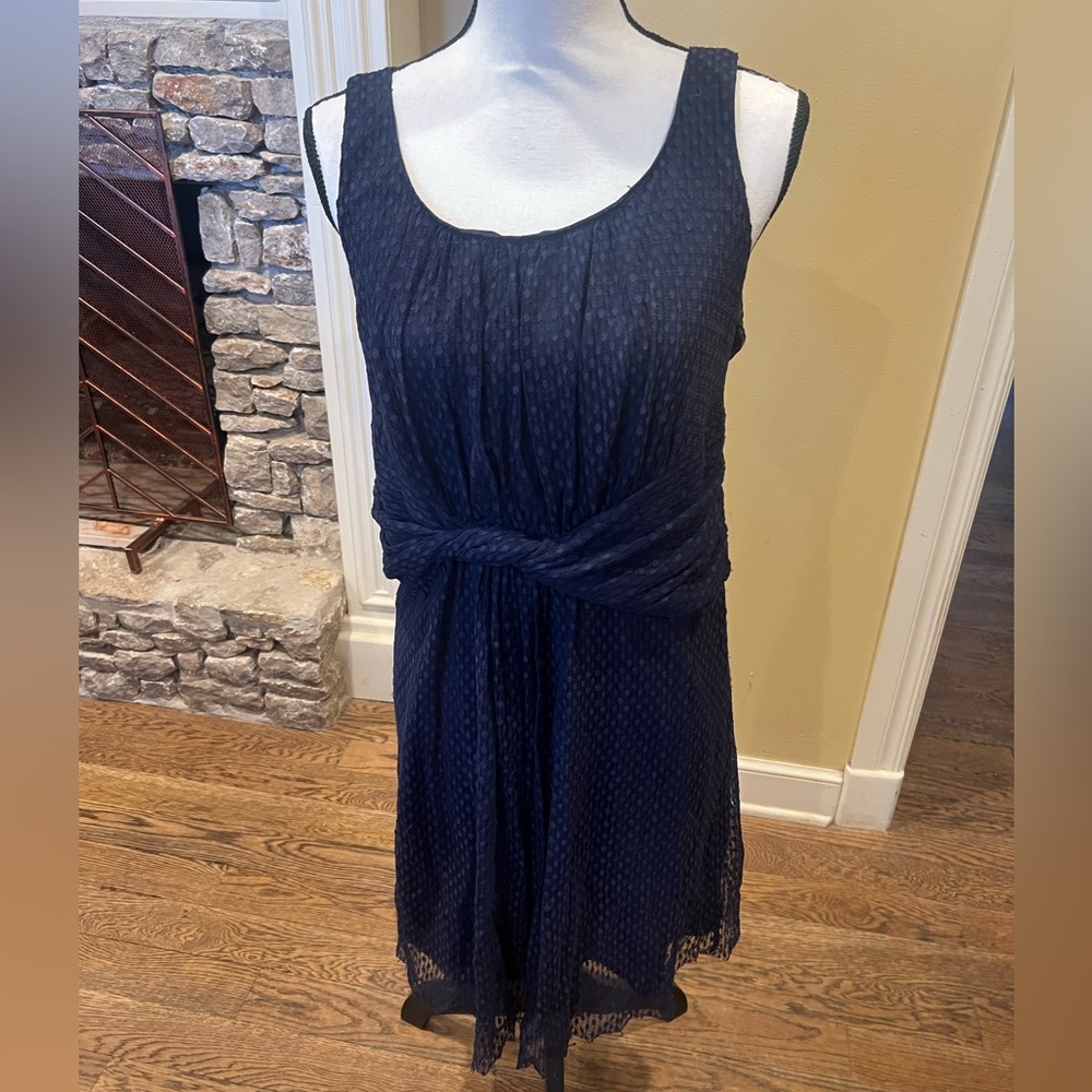 MSSP max studio specialty navy blue Swiss dot lace overlay tank mini dress s L